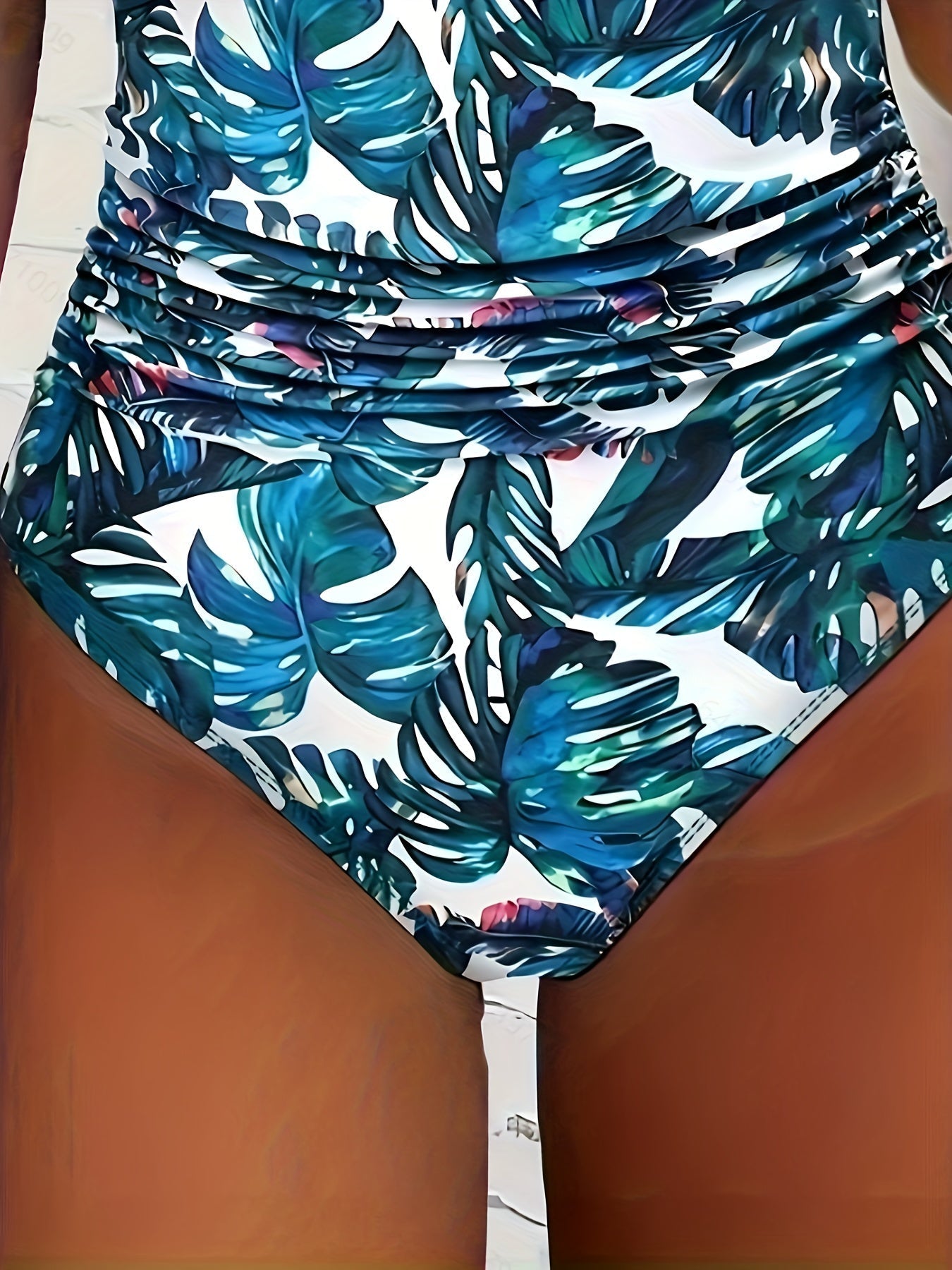Lyra® | Two-tone V-neck halterneck swimsuit with print