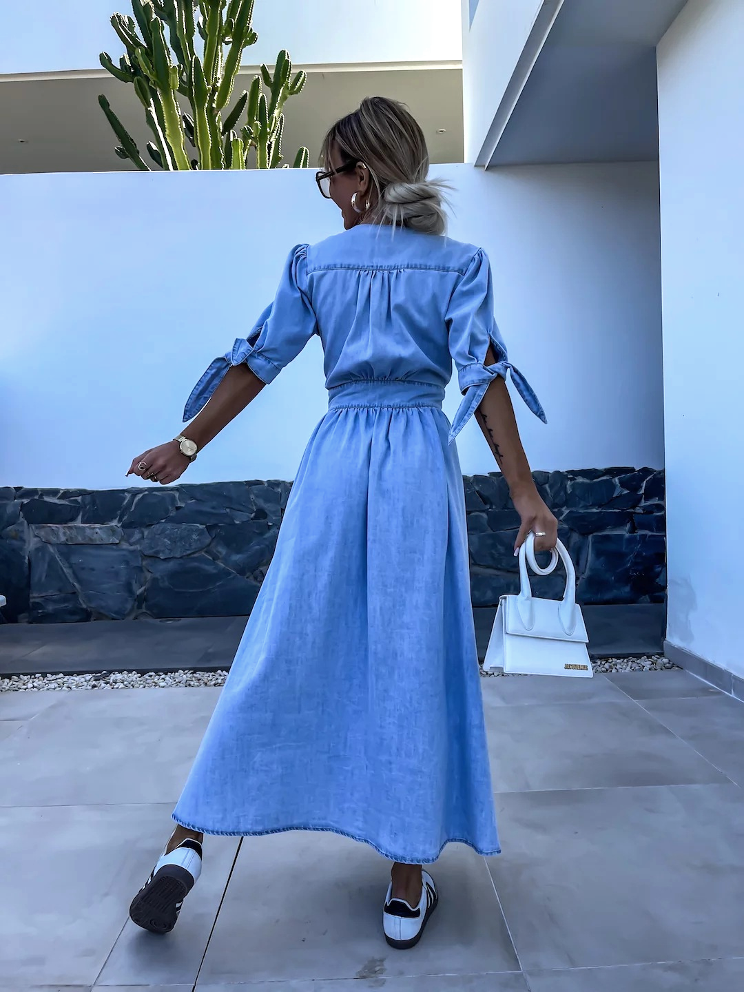 Lydia® | Long chambray dress with front slit