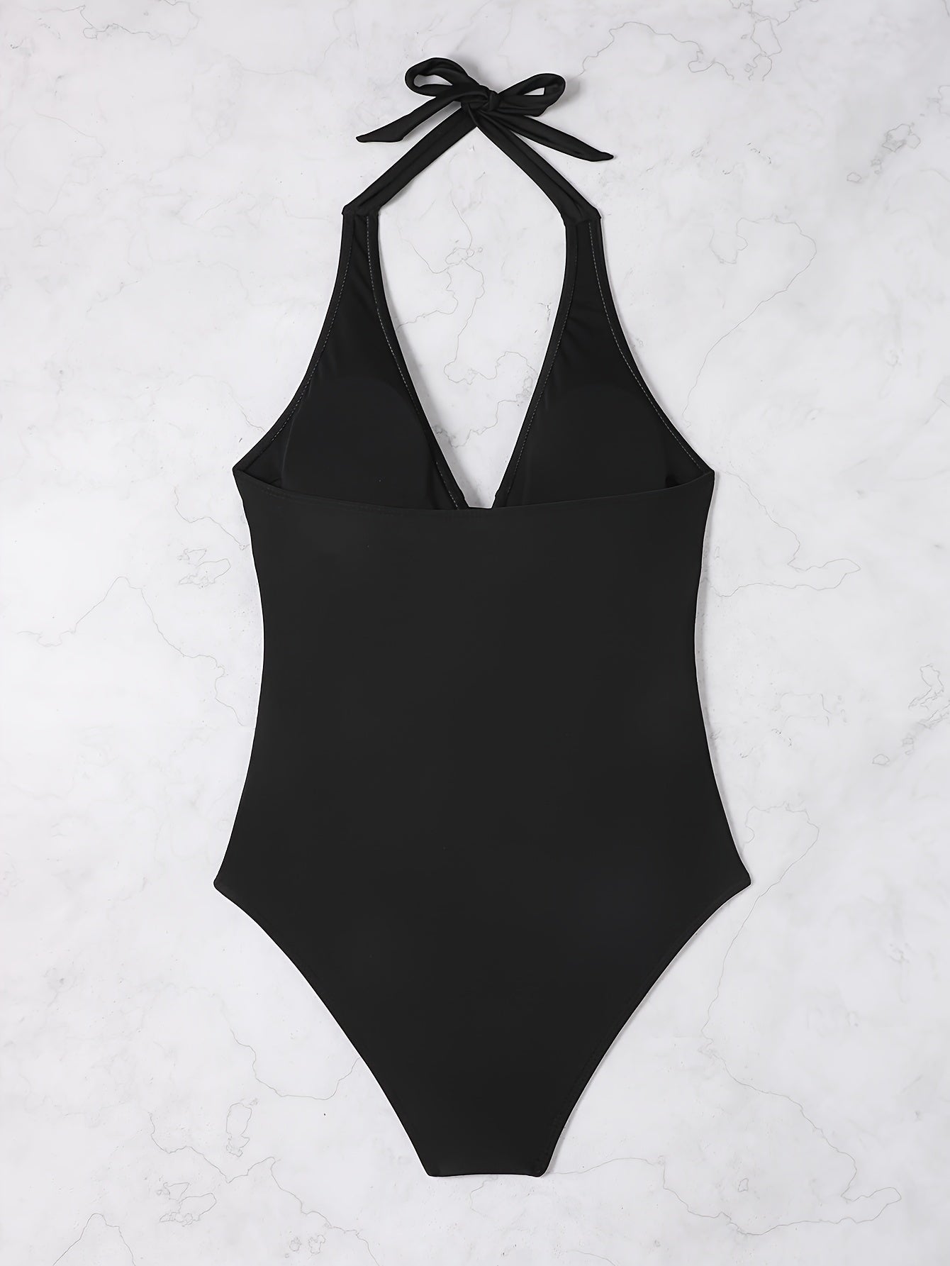 Lyra® | Two-tone V-neck halterneck swimsuit with print