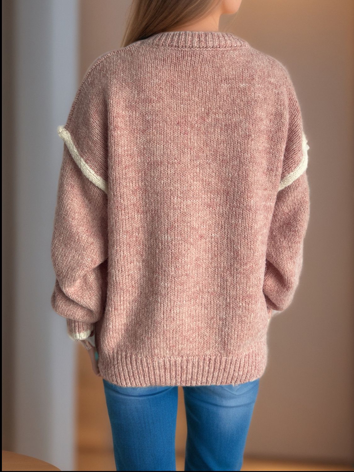Luz® | Round neck sweater with sloping shoulders and contrasting trim