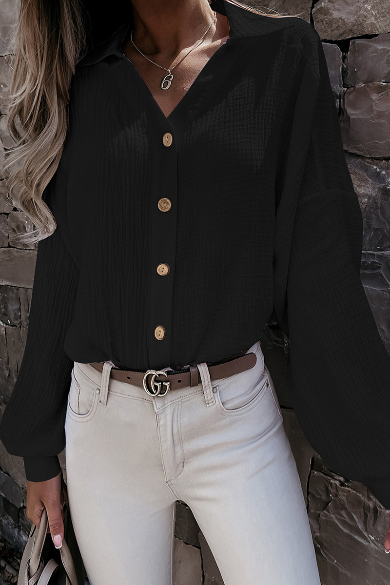 Lina® | Elegant Long-Sleeved Blouse With Turn-Down Collar And Buttons