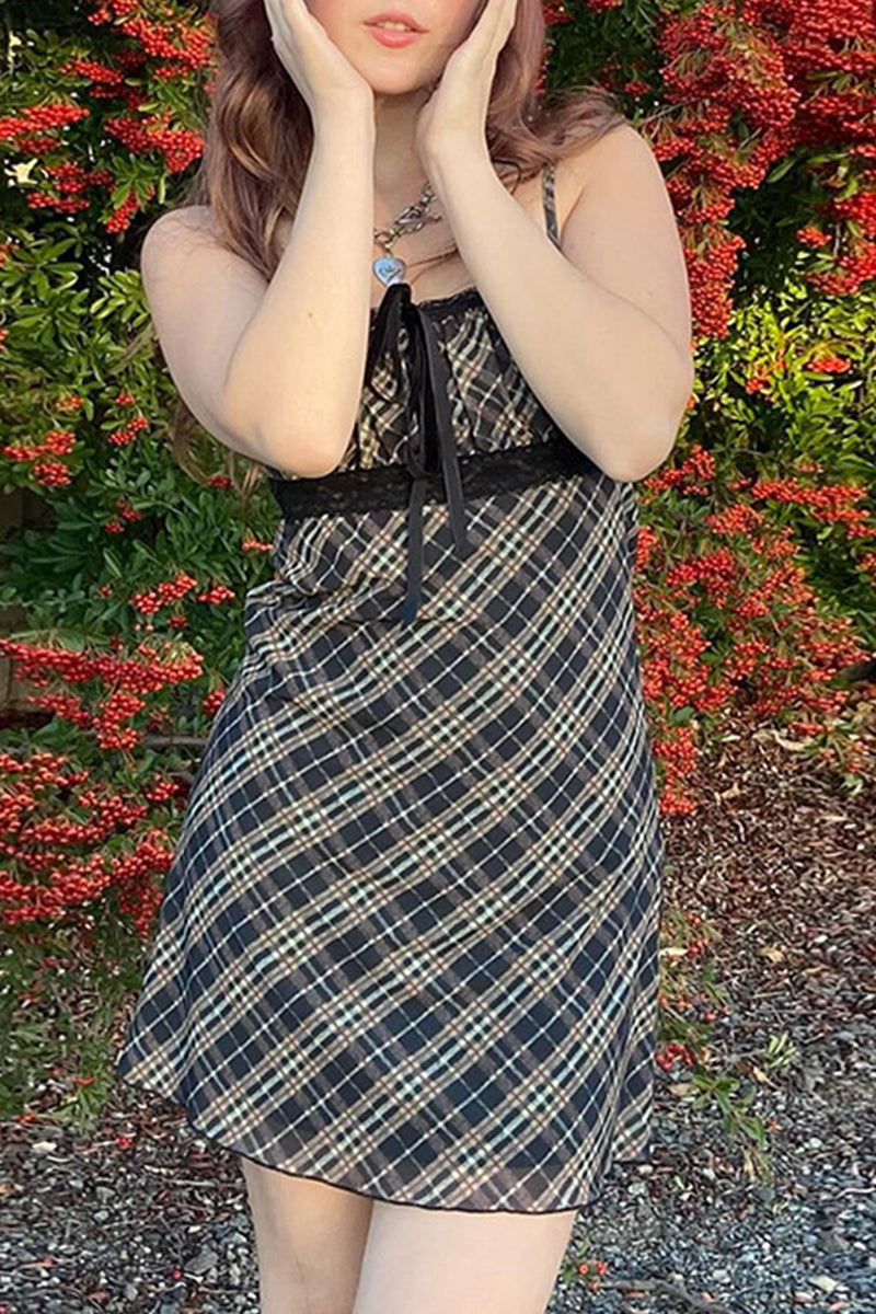 Adelaida® | Sexy checked frenulum sling dresses