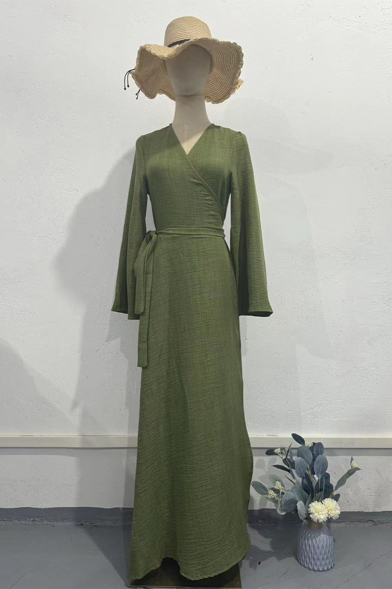Annette® | Casual V-neck lace-up solid color A-line dresses for everyday wear