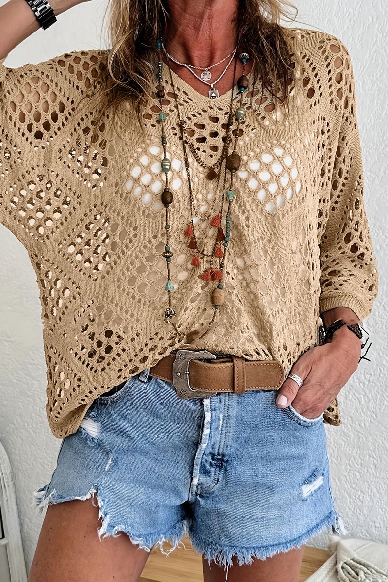 Mabel® | Casual Daily Solid Color Hollow Out V-Neck Sweaters (5 Colors)