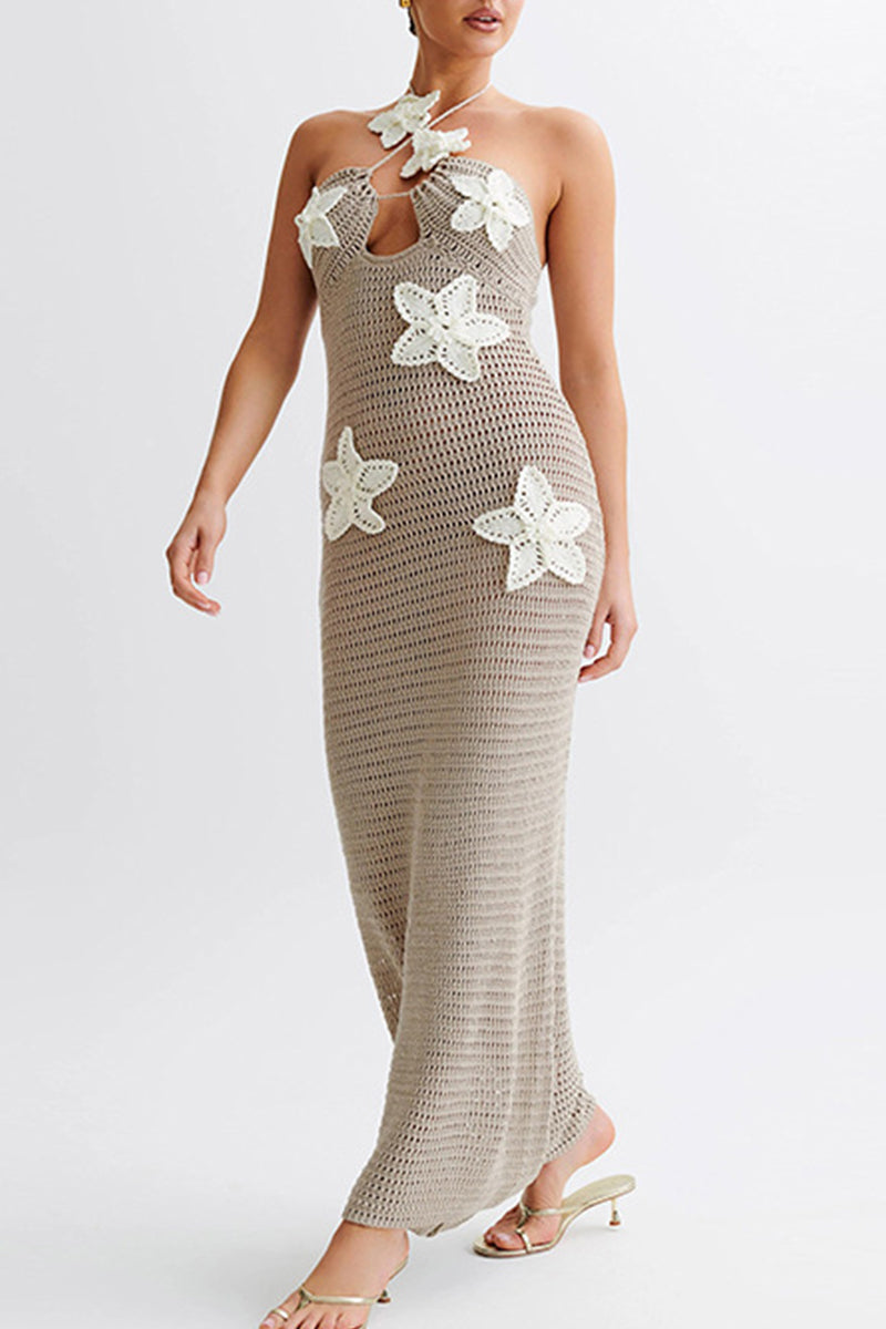 Lydia® | Sexy Floral Hollow Out Patchwork Backless Strappy Halter Long Dresses (3 Colors)