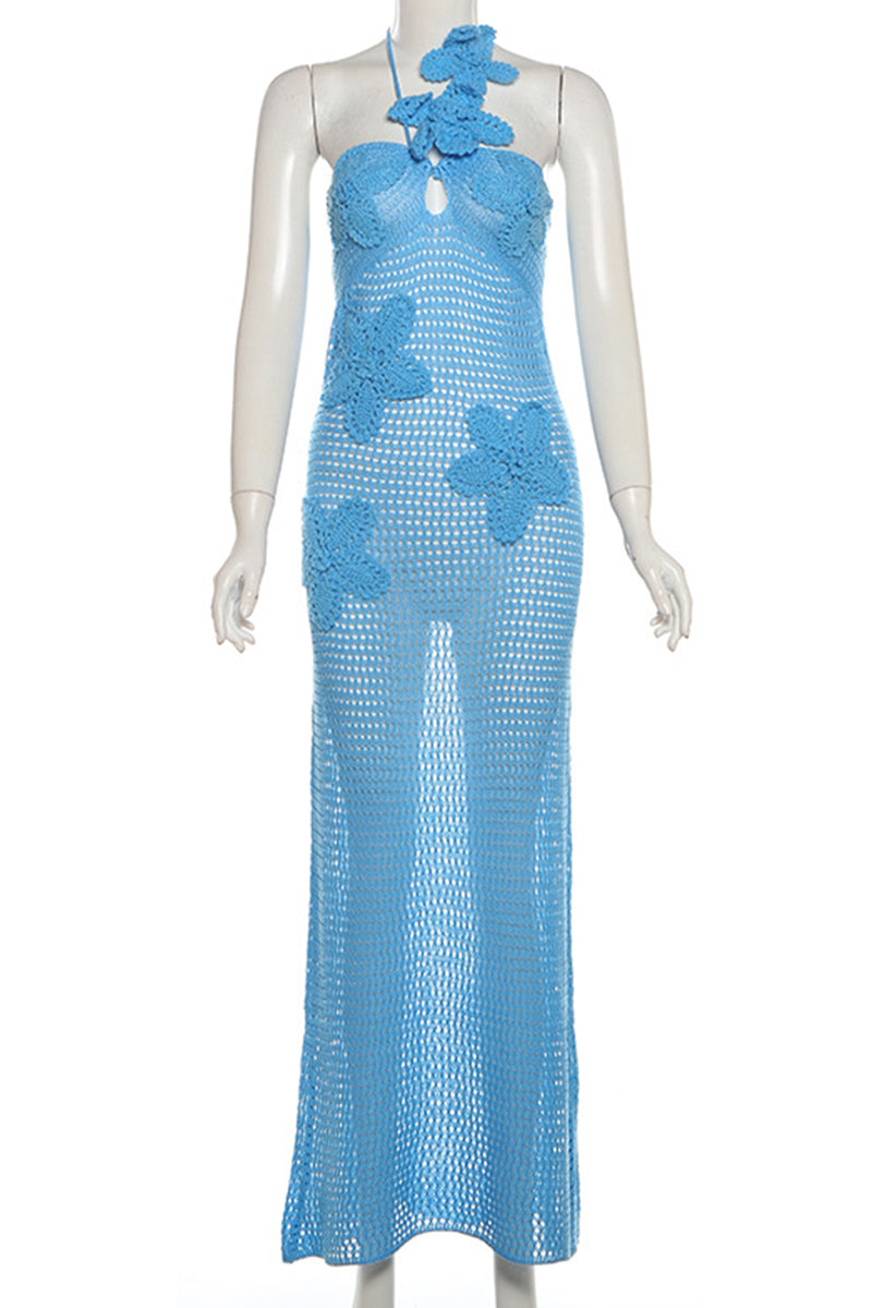 Lydia® | Sexy Floral Hollow Out Patchwork Backless Strappy Halter Long Dresses (3 Colors)
