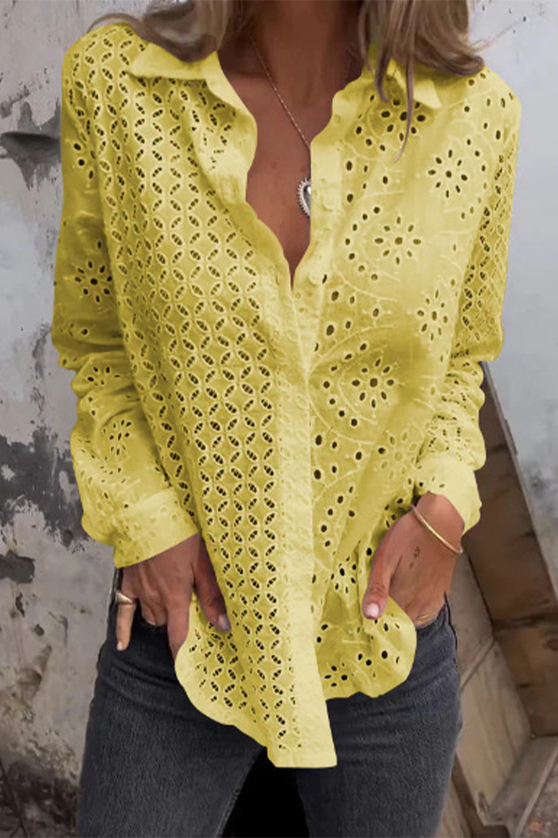 Beate® | Casual plain blouses with a hollow turn-down collar