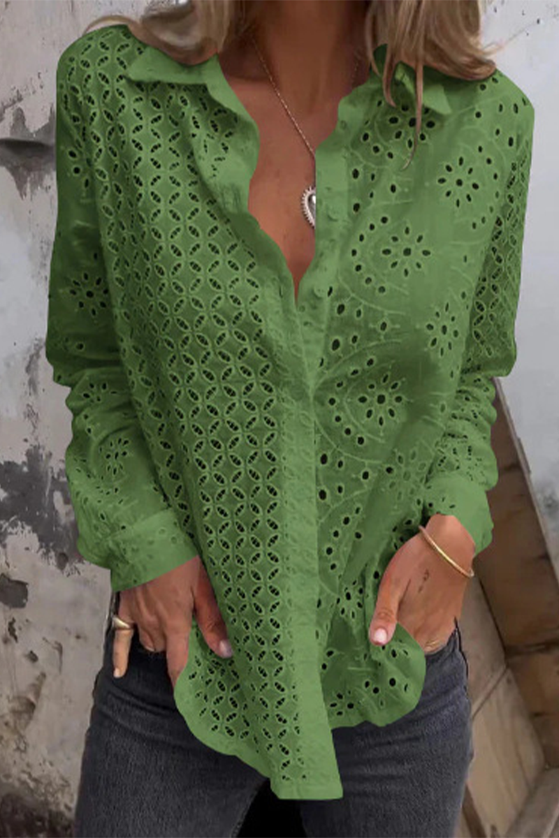 Beate® | Casual plain blouses with a hollow turn-down collar