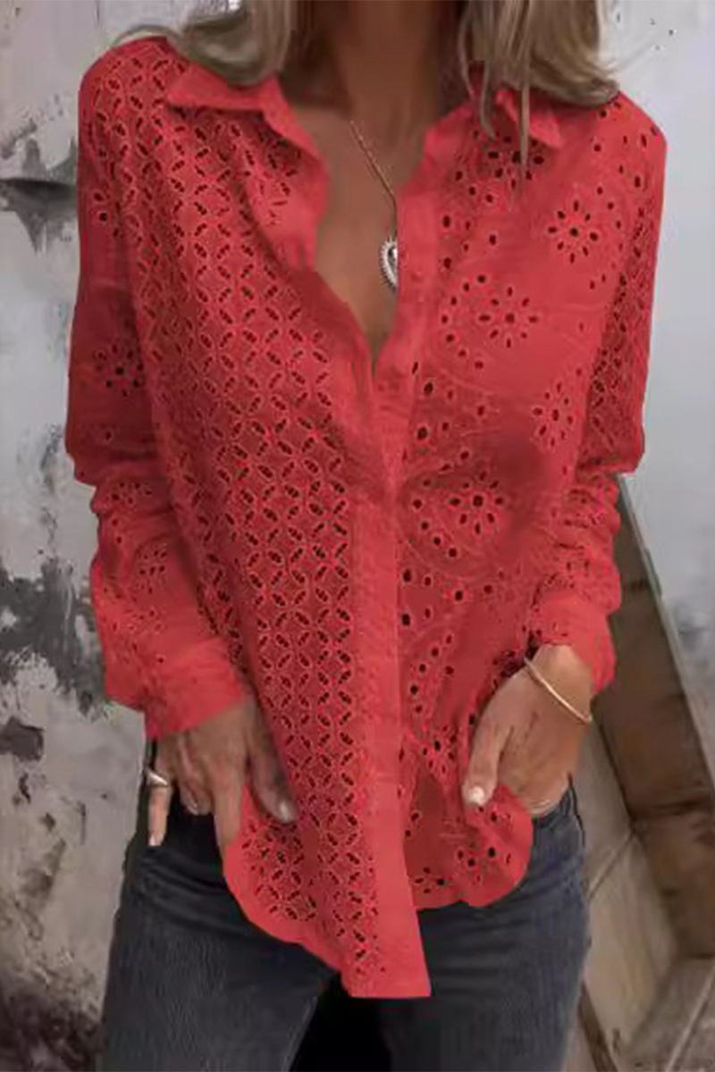 Beate® | Casual plain blouses with a hollow turn-down collar