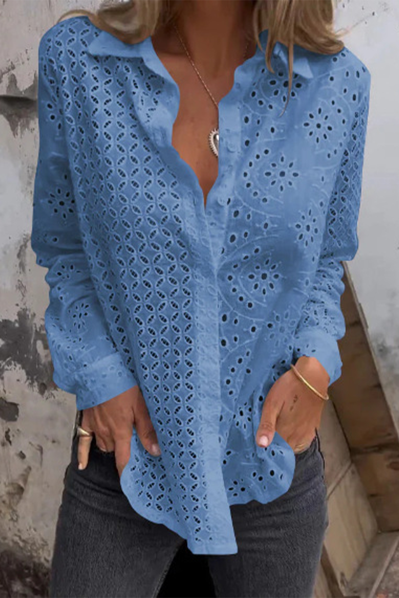 Beate® | Casual plain blouses with a hollow turn-down collar