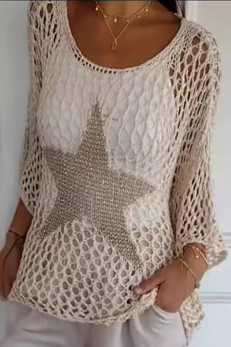 Birte® | Sexy The Stars Hollow Out Sheer Scoop Neck Sweater