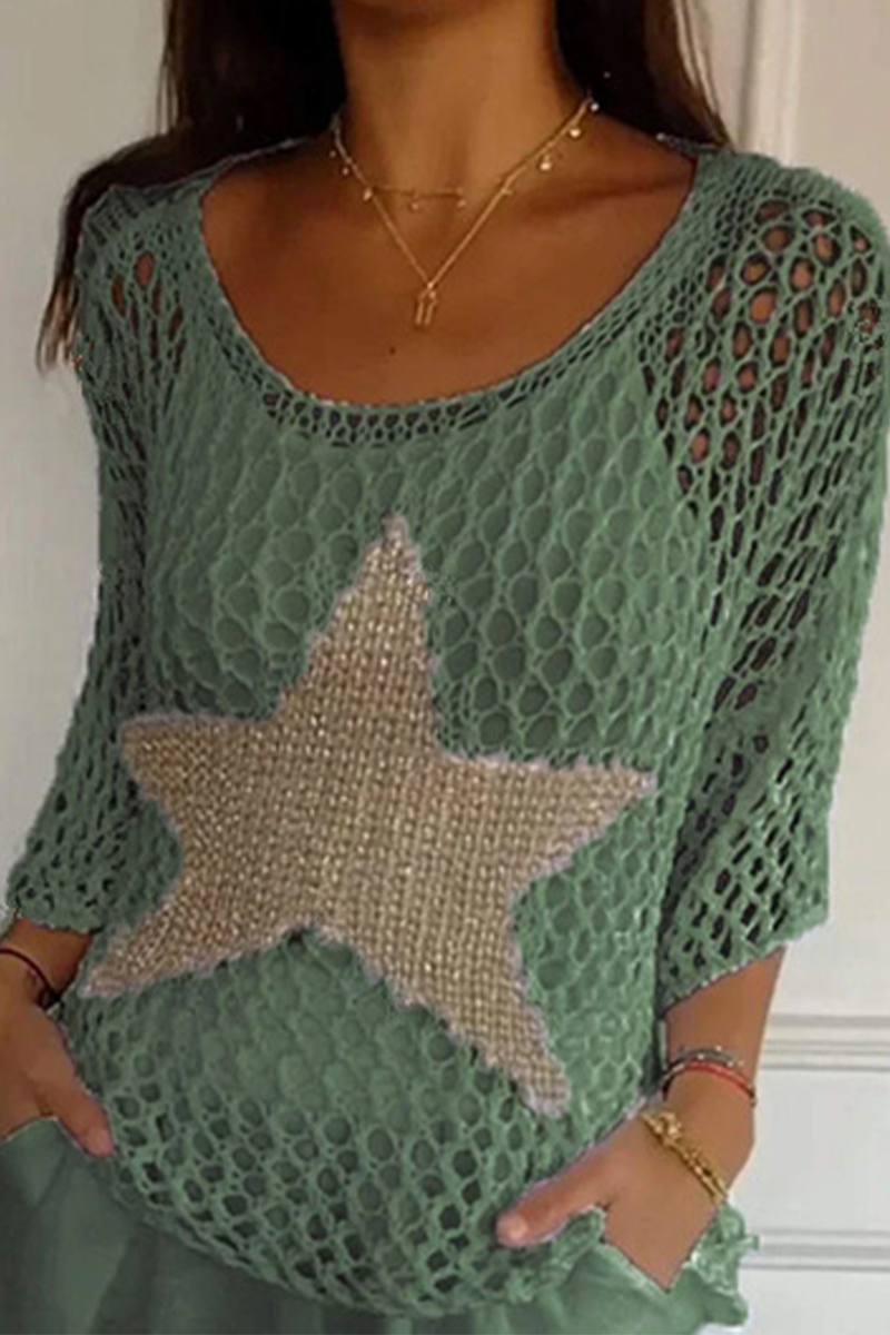 Birte® | Sexy The Stars Hollow Out Sheer Scoop Neck Sweater