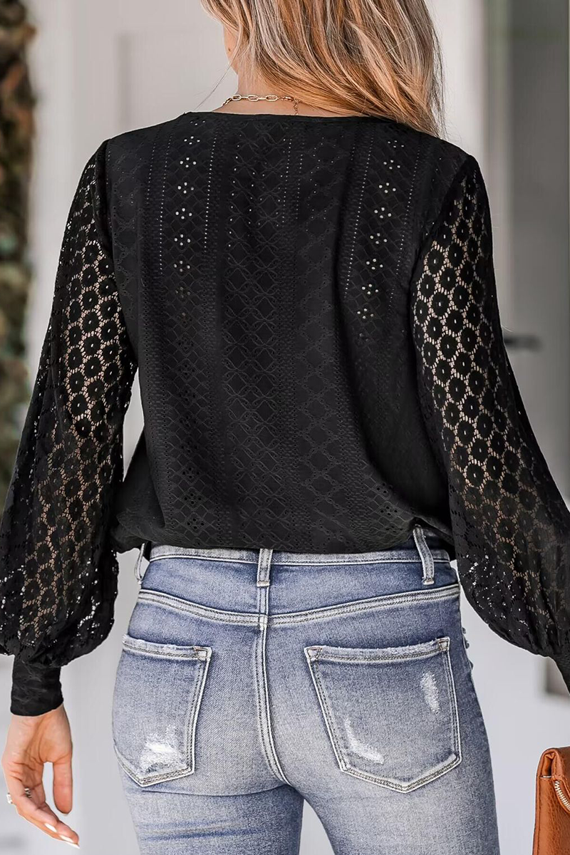 Celia® | Casual street blouses made of plain lace with a V-neck