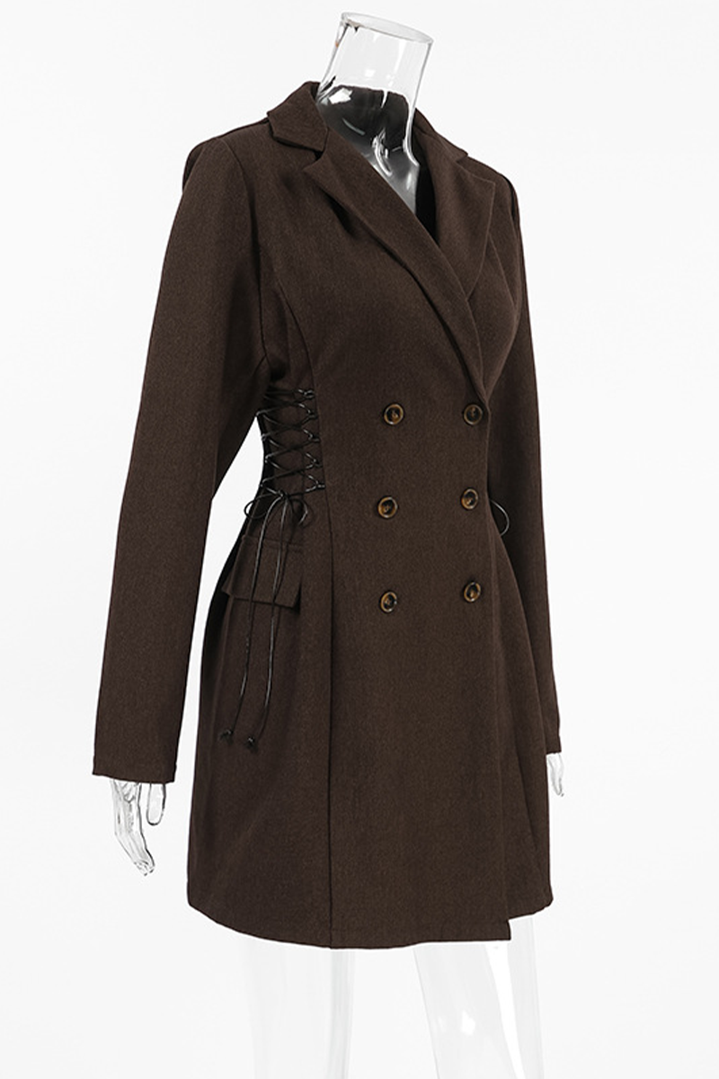 Ina® | Daily elegant suit dresses with button and strap design and turn-down collar