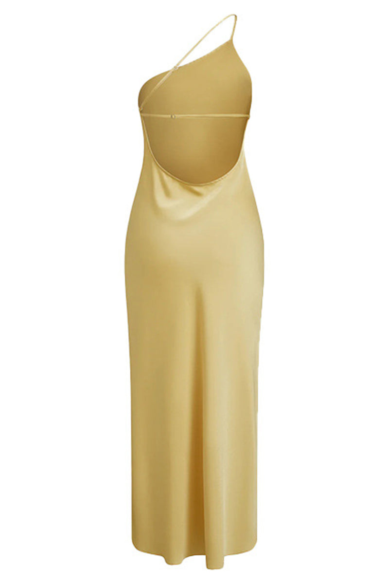 Luz® | Sexy long dresses with a backless slit and slanted shoulder