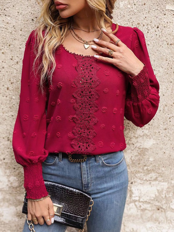 Abigail® | Elegant Long-Sleeved Swiss Dot Blouse