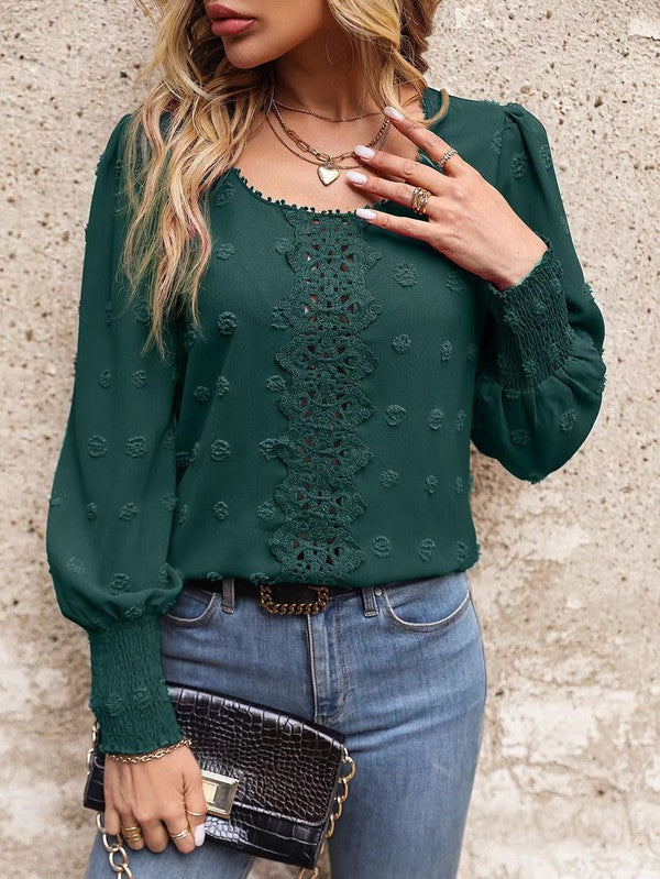 Abigail® | Elegant Long-Sleeved Swiss Dot Blouse