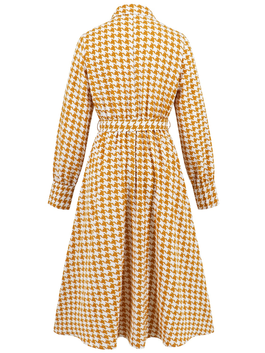 Abigail® | Long sleeve houndstooth lace-up midi dress