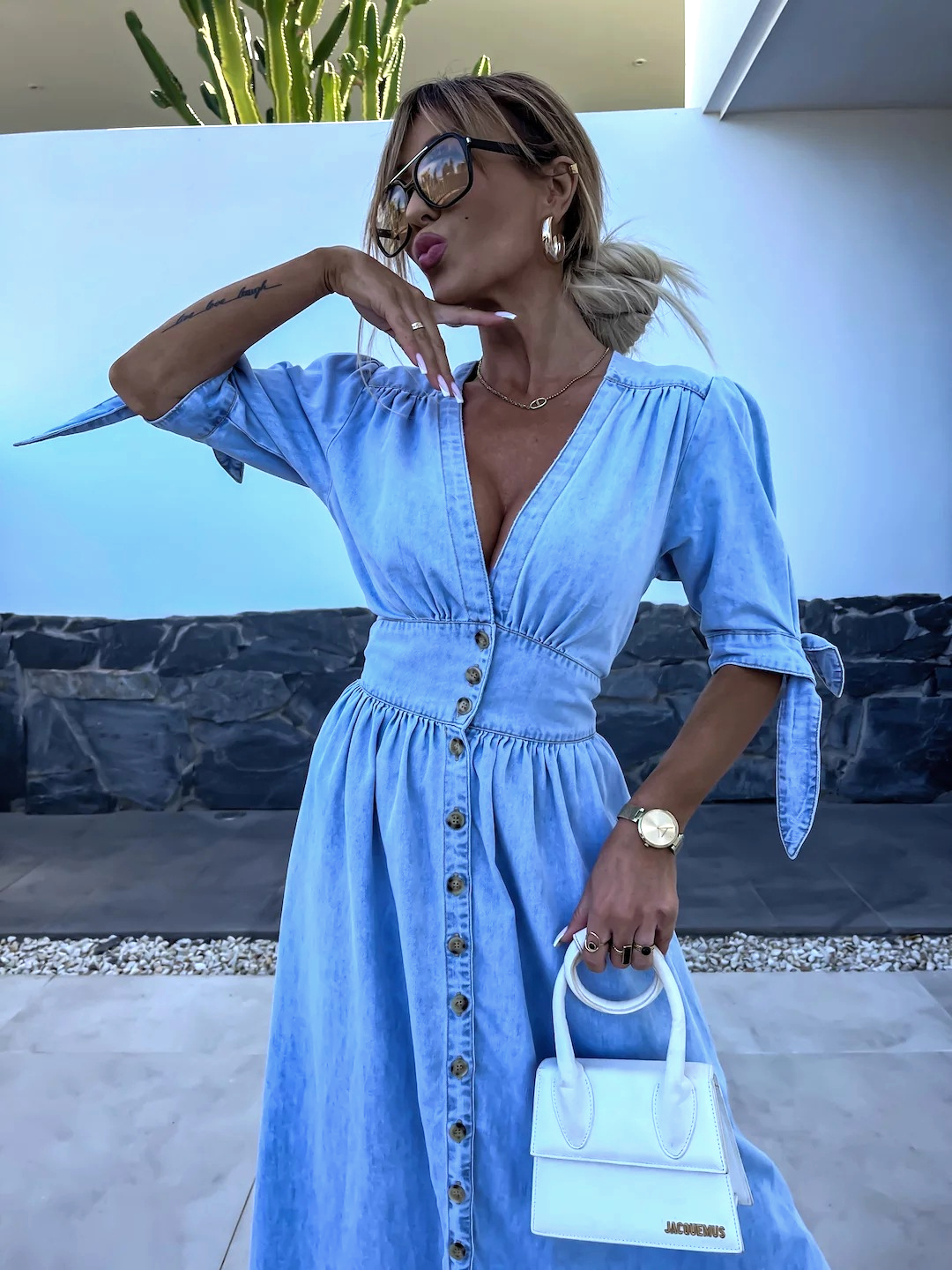 Lydia® | Long chambray dress with front slit