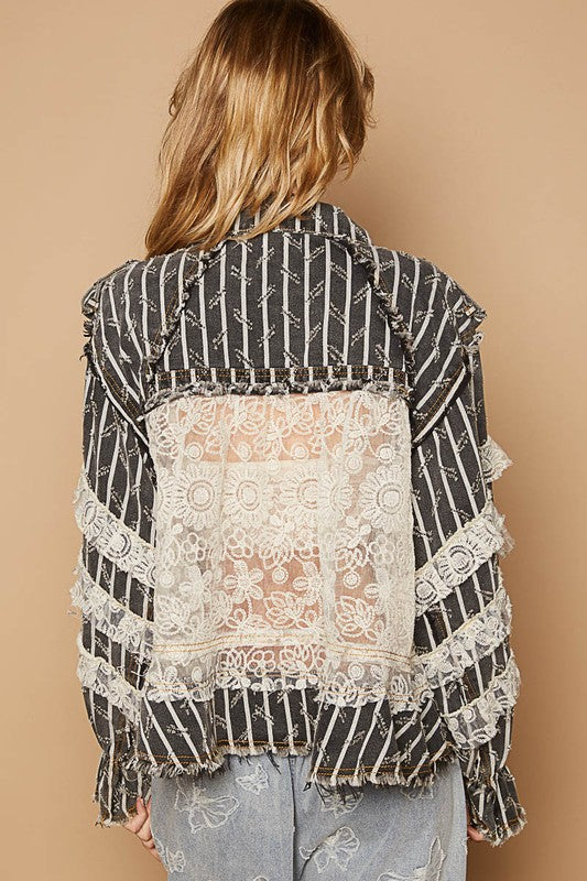 Lyra® | Jacket with raw hem, lace trim and flounced sleeves