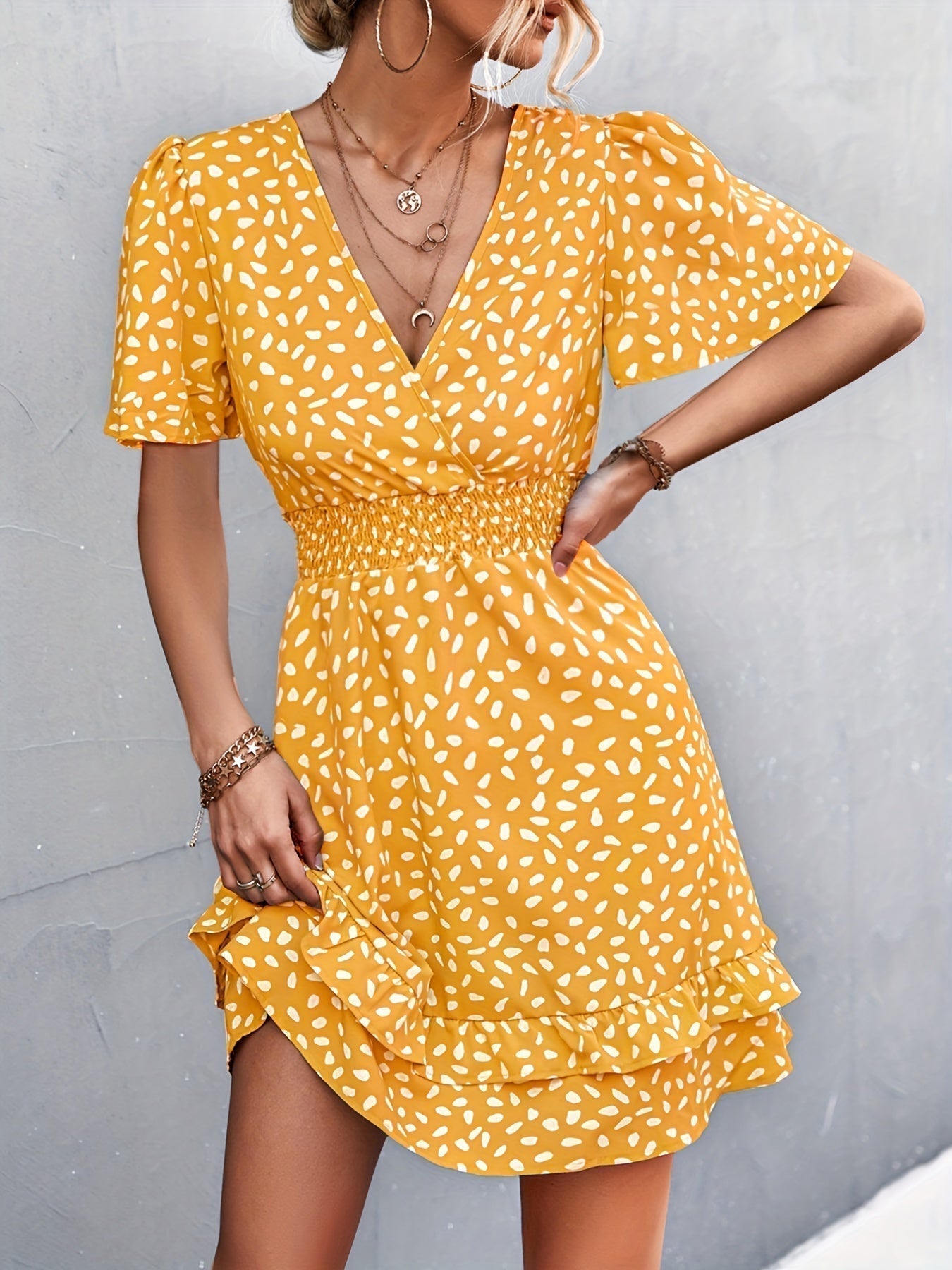Lina® | Polka dot dress with ruffle sleeves