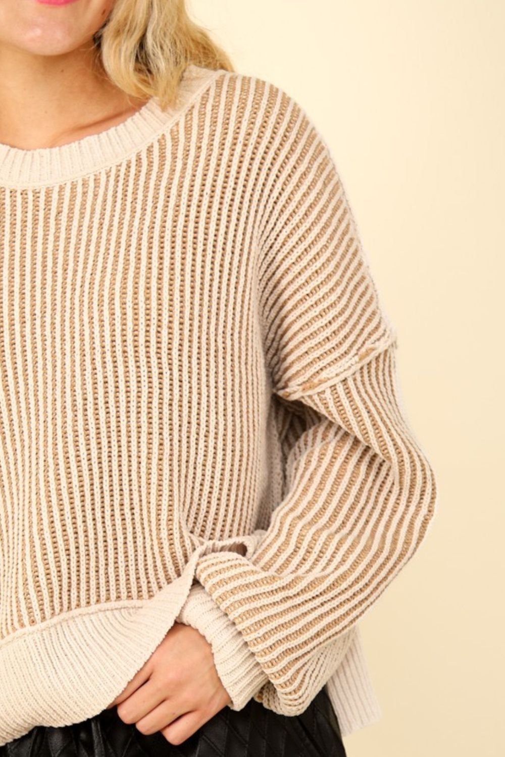 Leticia® | VERY J sweater with exposed seam and short, striped slits