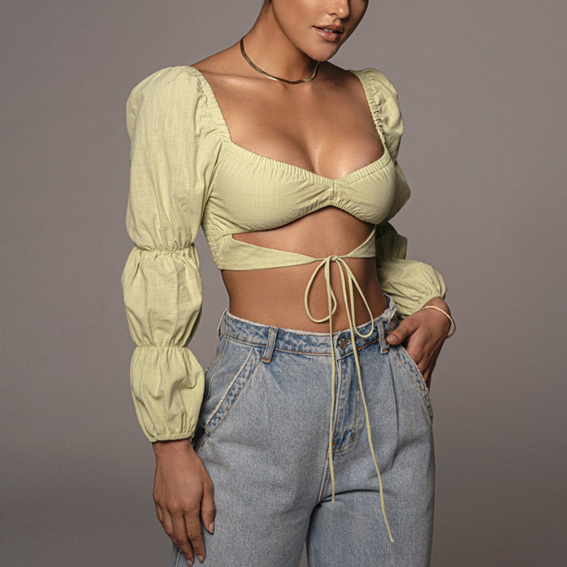 Lyra® | Women's Spring Summer Casual Long Sleeve Crop Top Blouse