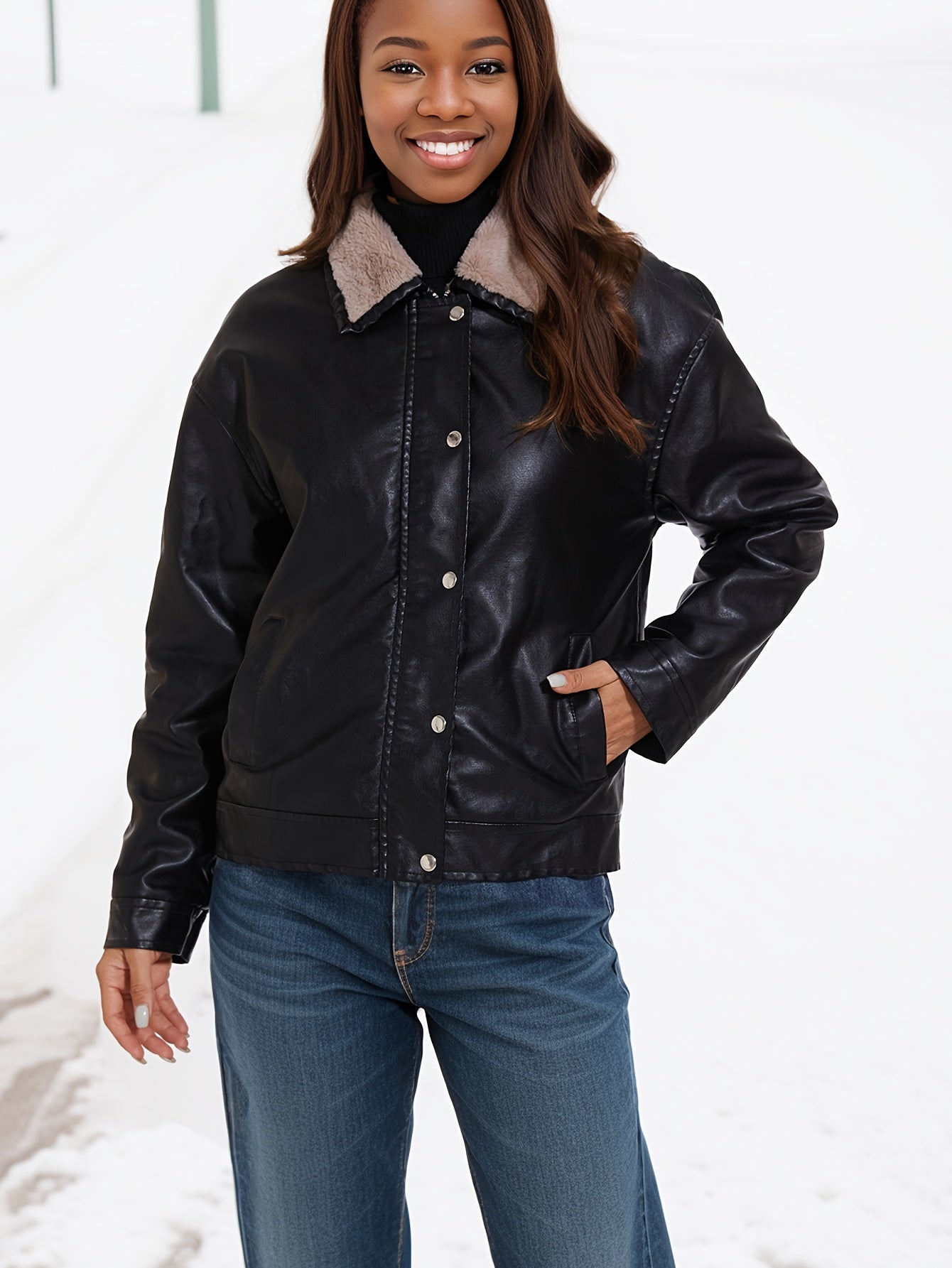 Denise® | Fleece lined PU leather jacket