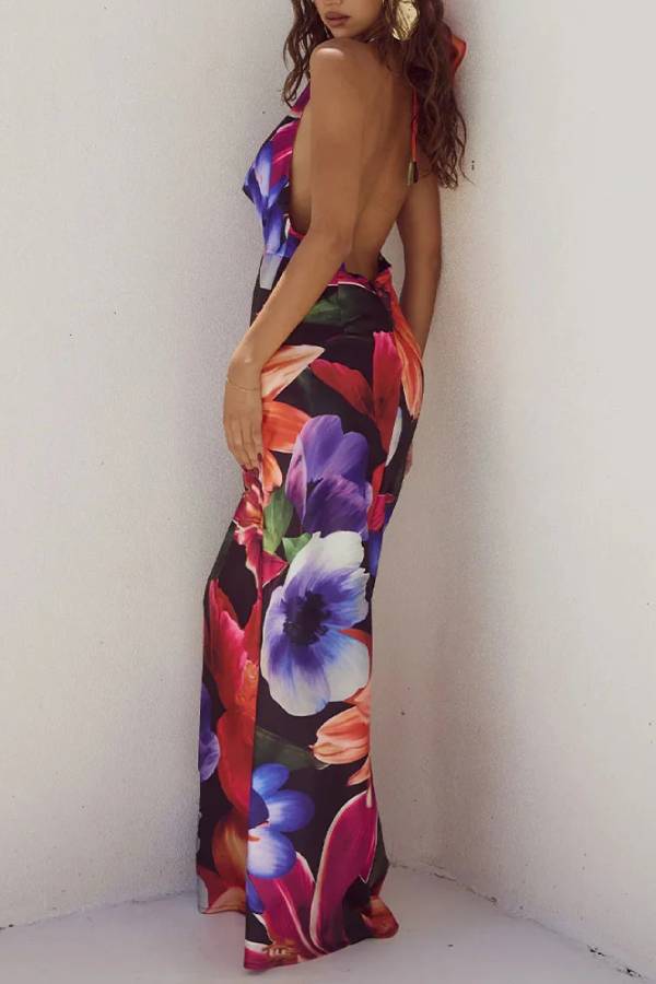 Abigail® | Sexy dress with open back, lacing and print