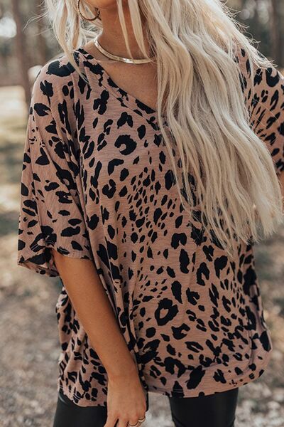 Lyra® | Half-sleeved leopard print V-neck T-shirt