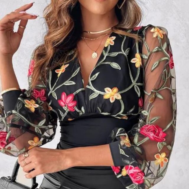 Letizia® | Blouse With Embroidered Transparent Sleeves