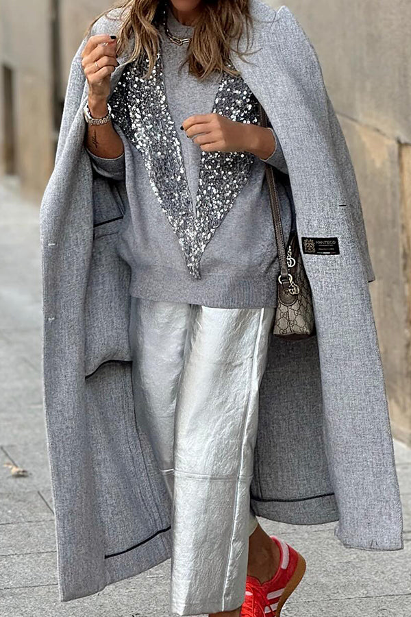 Lena® | V-shaped sequined pullover sweatshirt top