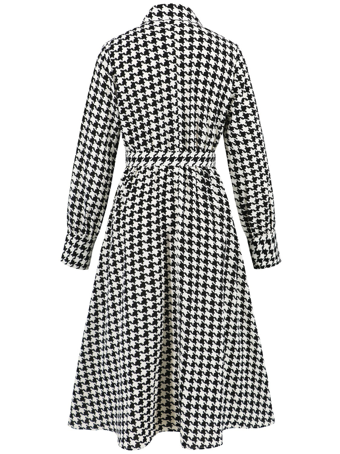 Abigail® | Long sleeve houndstooth lace-up midi dress