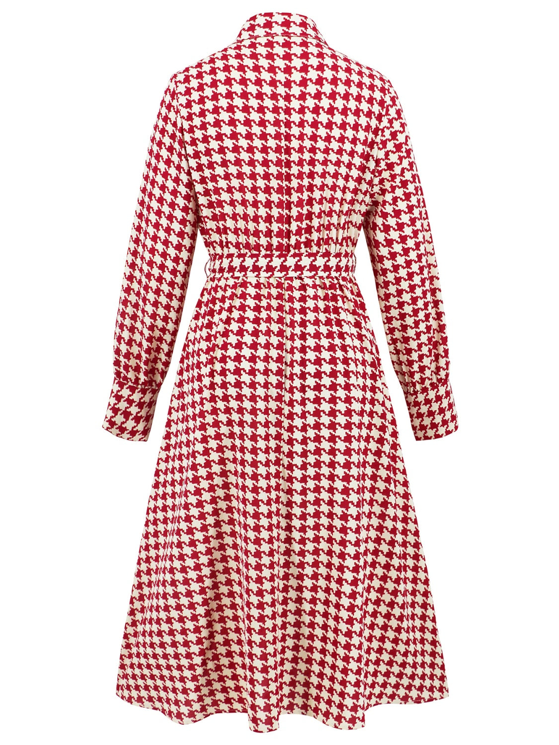 Abigail® | Long sleeve houndstooth lace-up midi dress
