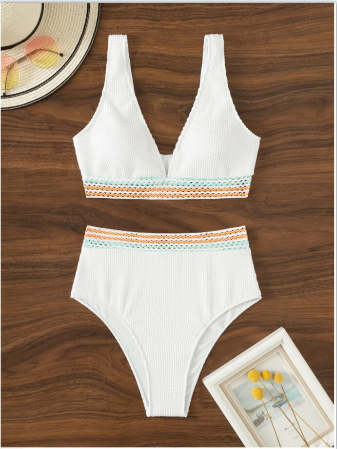 Karol® | White high waist crochet bikini