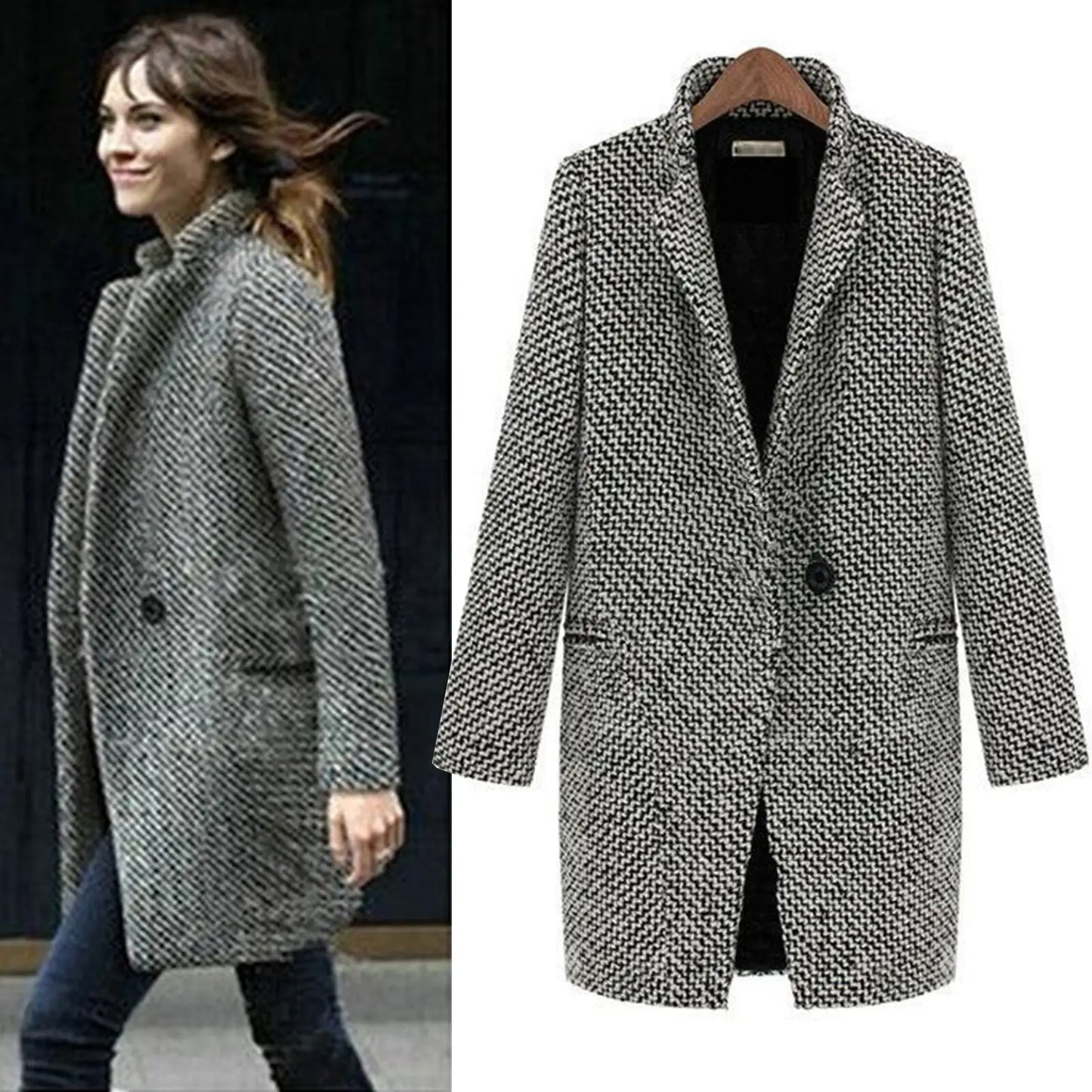 Carina® | Midi houndstooth wool coat