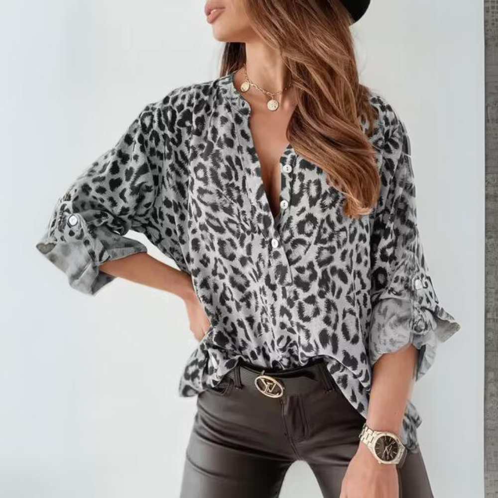 Claudette® | Casual leopard long sleeve shirt