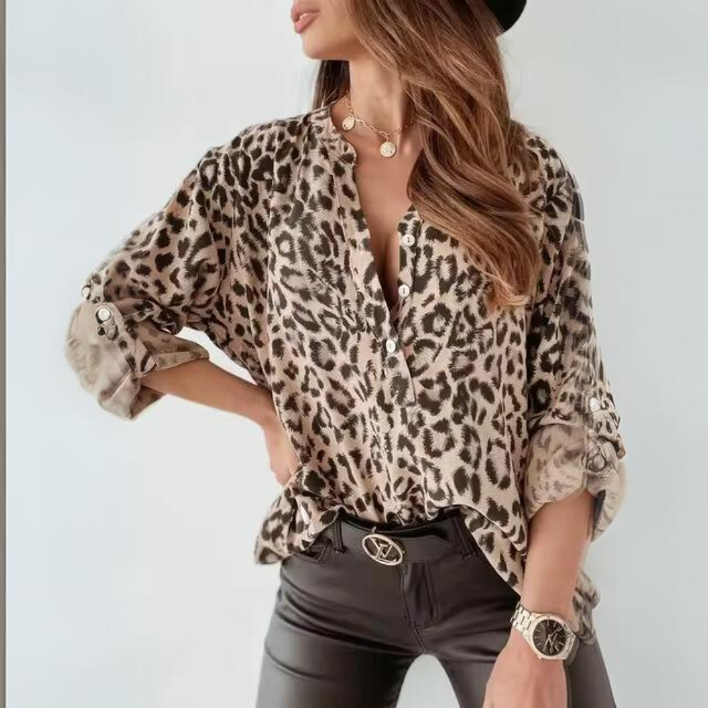Claudette® | Casual leopard long sleeve shirt