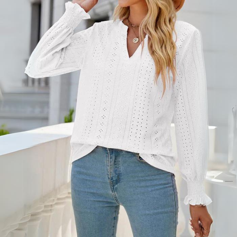 Lola® | Elegant hollow out ruffle blouse