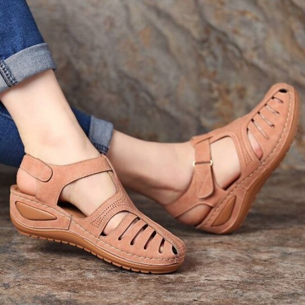 Janice® | Vintage Style Leather Orthopedic Sandals