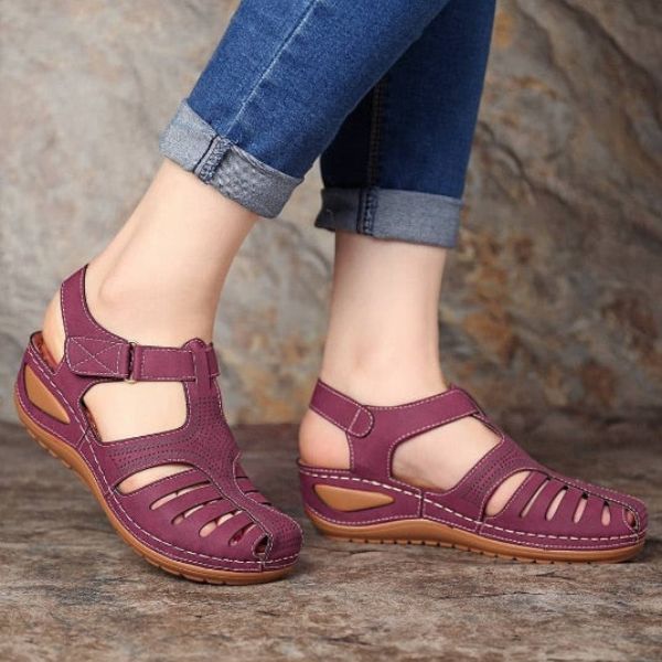 Janice® | Vintage Style Leather Orthopedic Sandals