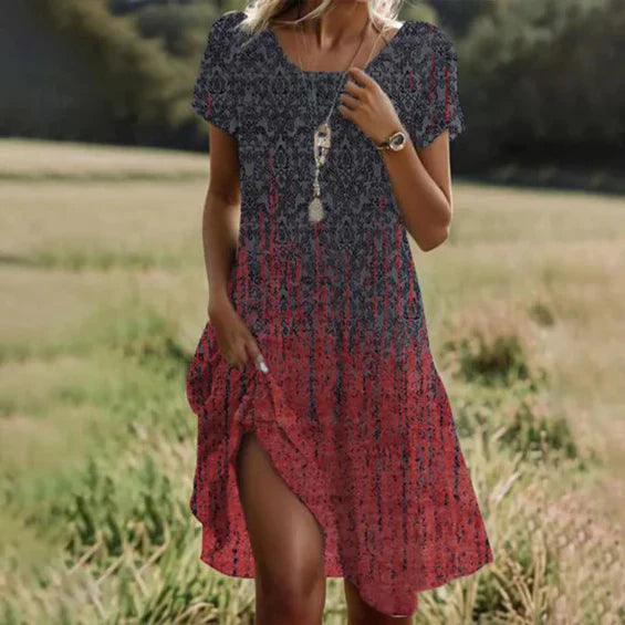 Lina® | Polka dot midi dress with short sleeves and a round neckline