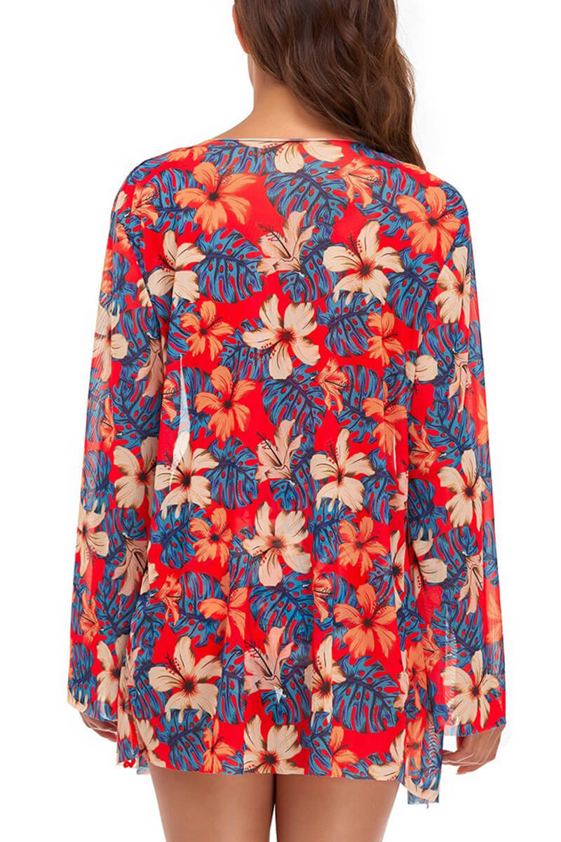 Dominique® | Orange floral beach blouse and bikini set