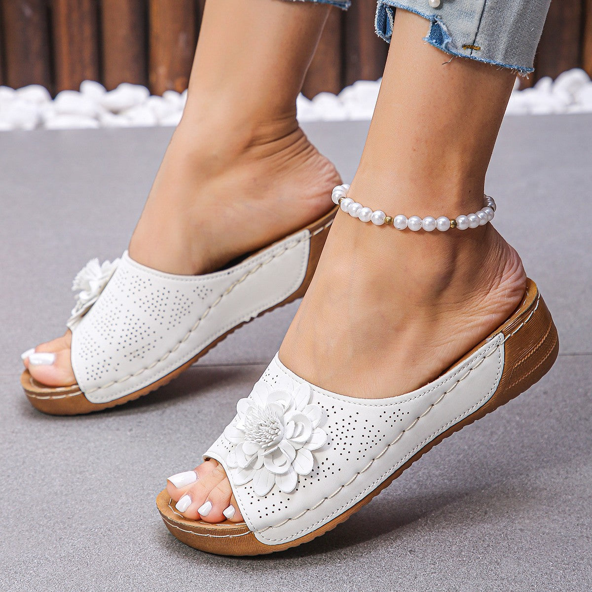 Nahir® | Women'S Flower-Embellished Slide Sandals