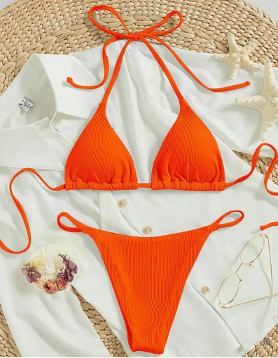Antonella® | Blue bikini with high band and V-neck