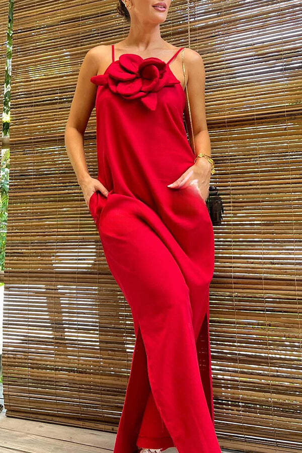 Luz® | Vacay Ready linen blend floral maxi dress with slit and pockets
