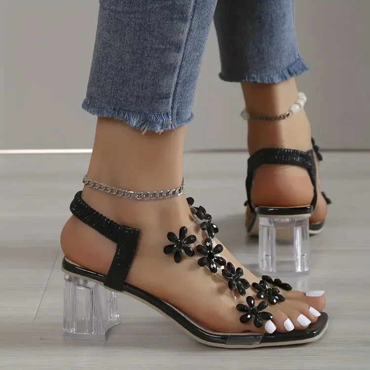 Camila® | Women's flower rhinestone heel sandals