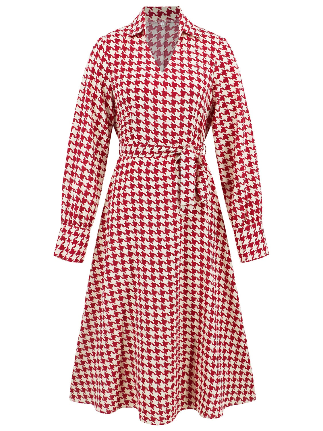 Abigail® | Long sleeve houndstooth lace-up midi dress