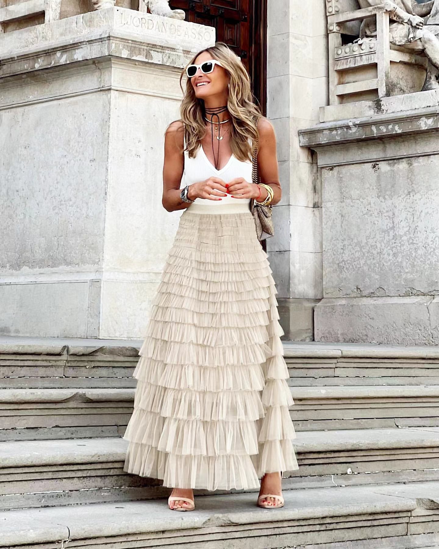 Lina® | Layered maxi skirt with ruffles