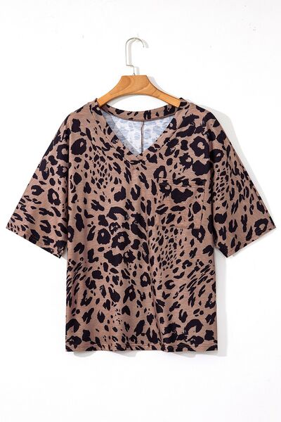 Lyra® | Half-sleeved leopard print V-neck T-shirt